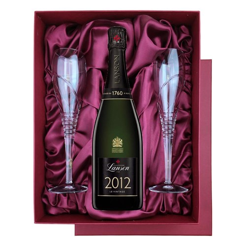 Lanson Le Vintage 2012 Champagne 75cl in Red Luxury Presentation Set With Flutes